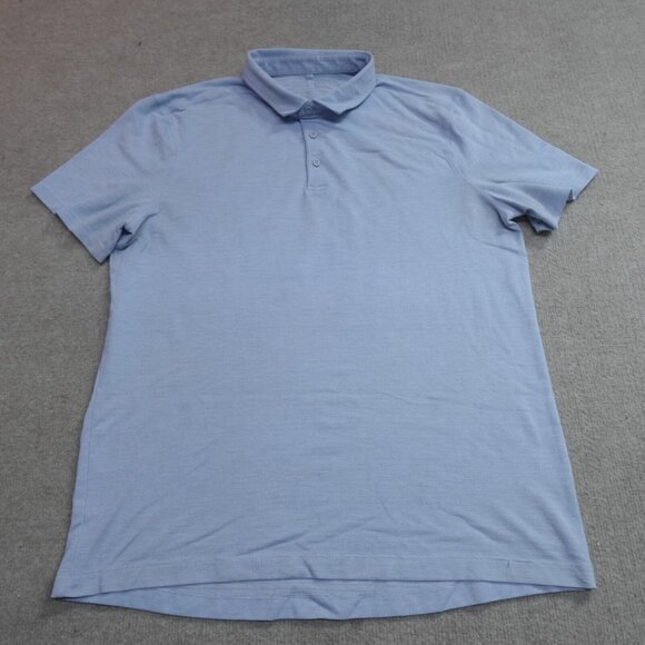 Lululemon Polo Shirt Medium Blue Solid Short Sleeve Evolution - Picture 1 of 7